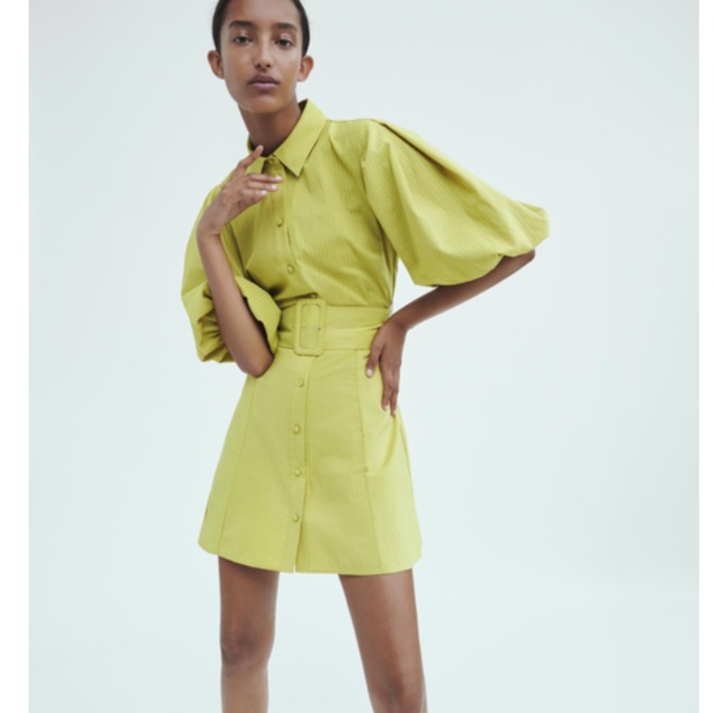 Zara Green Voluminous Sleeve Dress - Picture 4 of 6